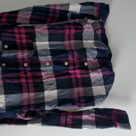 AEROPOSTALE- Navy/White/Pink Long Sleeve Flannel Shirt - Size S - Picture 3 of 10